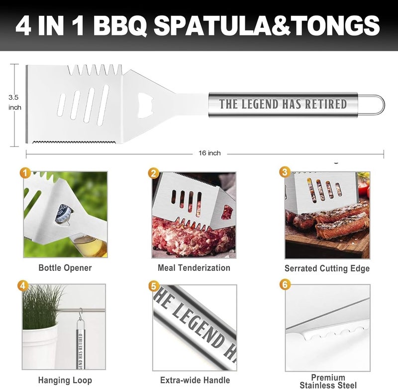 LEWARAN Retirement Gifts for Men, Retired Gifts for Men, Dad, Grandpa, Coworker, Teacher, Boss, Grilling Accessories, Heavy Duty Stainless Steel Grill Set BBQ Grill Tools for Outdoor Grill with Aluminum Case - Image 2